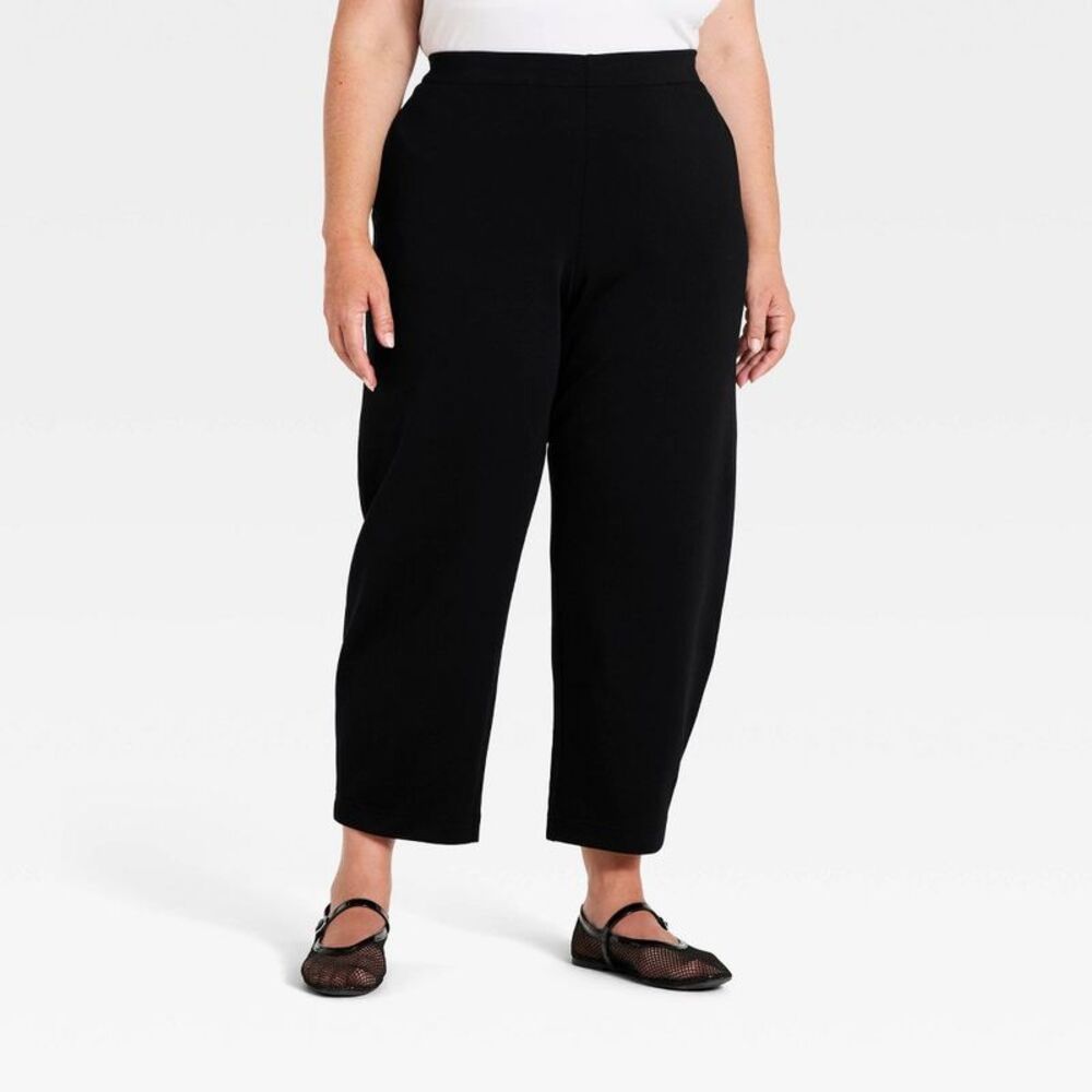 Women's High-Rise Ponte Barrel Pants - A New Day Black 1X